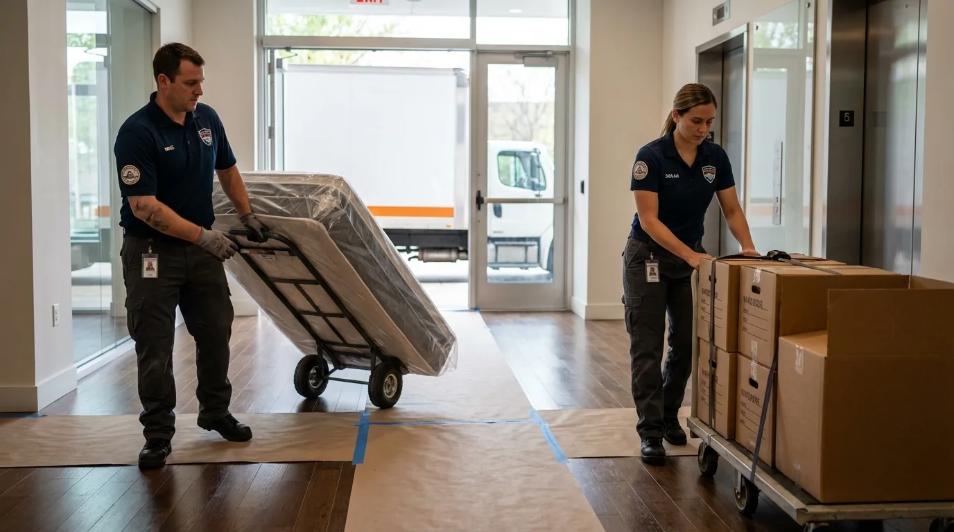 Professional apartment movers loading elevator in Shavertown, PA